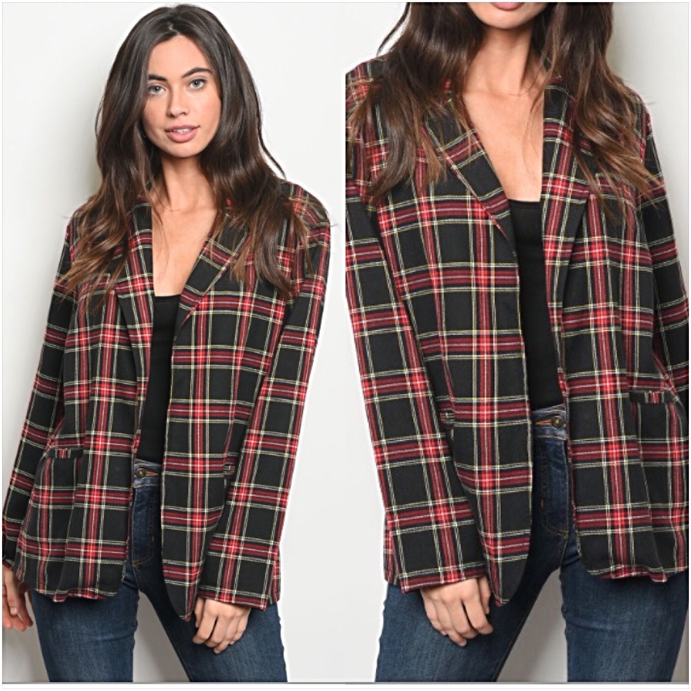 🍁SALE Perfect Plaid Blazer Jacket Pockets S/M - Picture 4 of 8